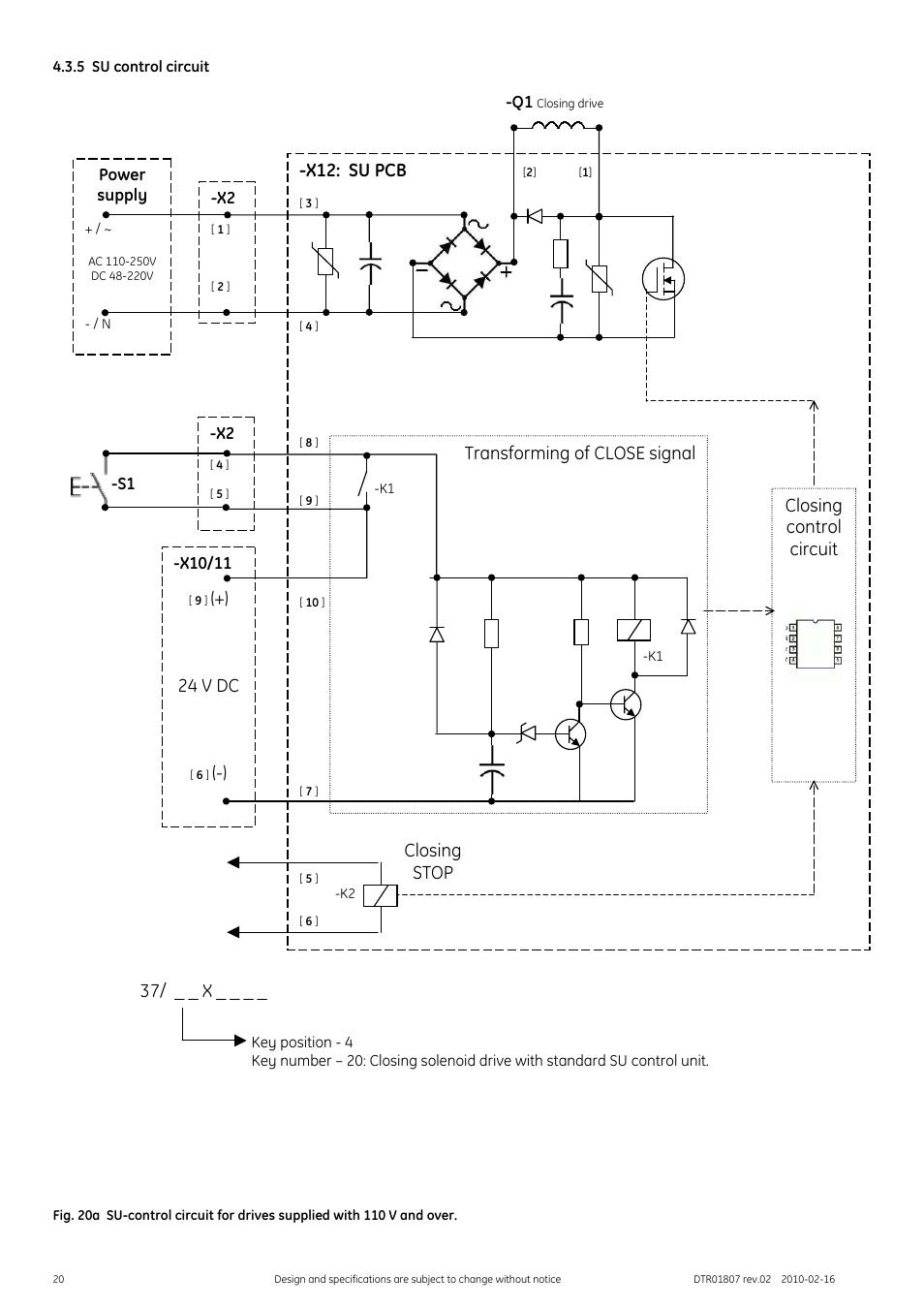 5 su control circuit, X12: su pcb, Closing stop closing control circuit | 24 v dc, Transforming of close signal, 37/ _ _ x | GE Industrial Solutions GERAPID 8007R, 10007R WITH ARC CHUTES 1X2, 1X3 User Manual | Page 20 / 41