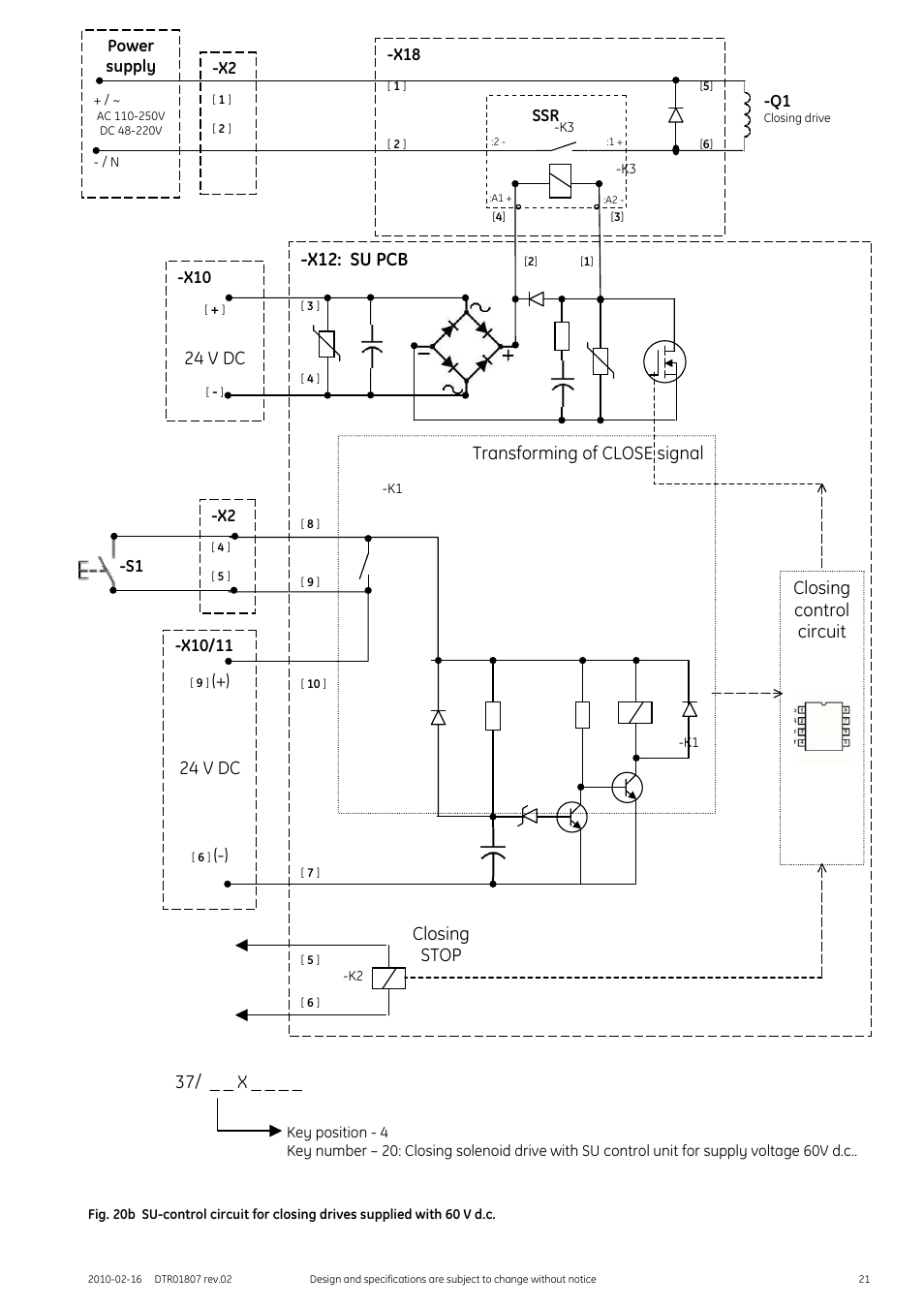 X12: su pcb, 24 v dc, Transforming of close signal | Closing stop closing control circuit, 37/ _ _ x | GE Industrial Solutions GERAPID 8007R, 10007R WITH ARC CHUTES 1X2, 1X3 User Manual | Page 21 / 41