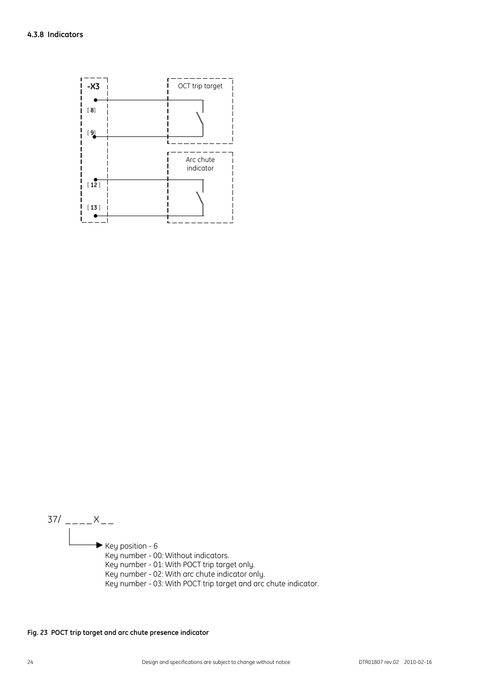 8 indicators, 37/ _ _ _ _ x | GE Industrial Solutions GERAPID 8007R, 10007R WITH ARC CHUTES 1X2, 1X3 User Manual | Page 24 / 41