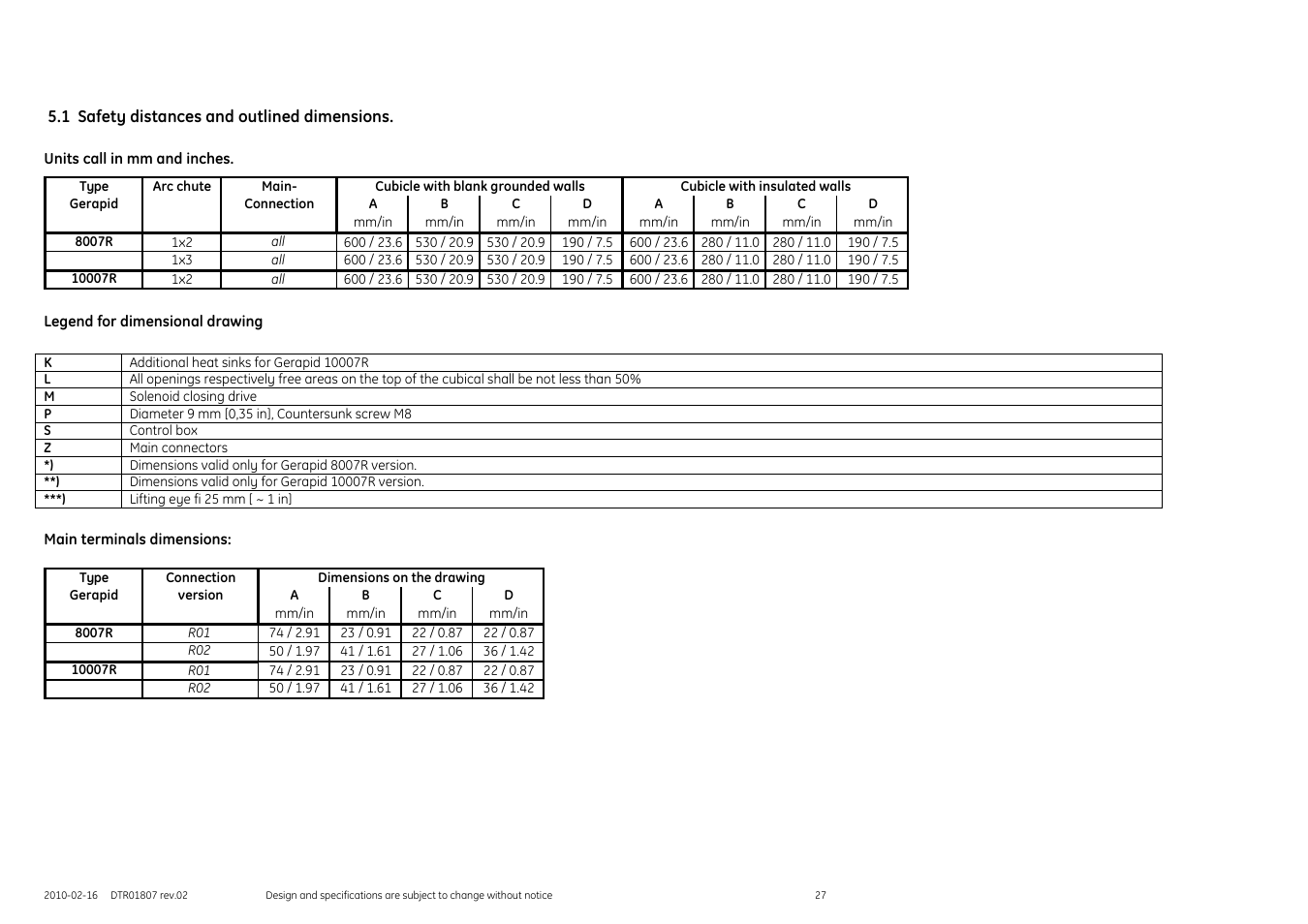 1 safety distances and outlined dimensions | GE Industrial Solutions GERAPID 8007R, 10007R WITH ARC CHUTES 1X2, 1X3 User Manual | Page 27 / 41