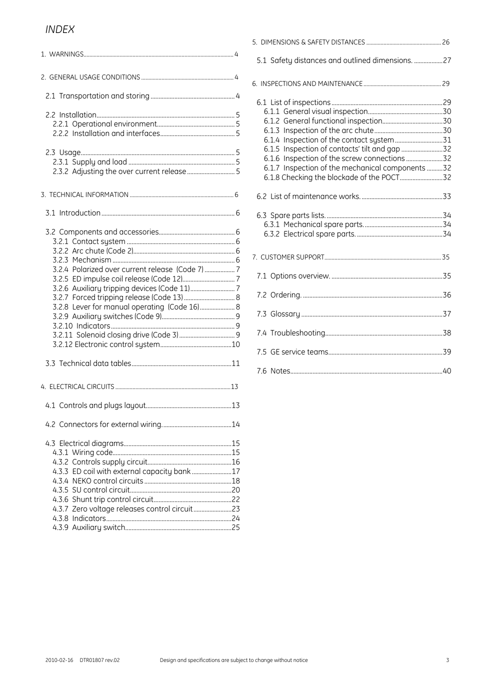 Index | GE Industrial Solutions GERAPID 8007R, 10007R WITH ARC CHUTES 1X2, 1X3 User Manual | Page 3 / 41