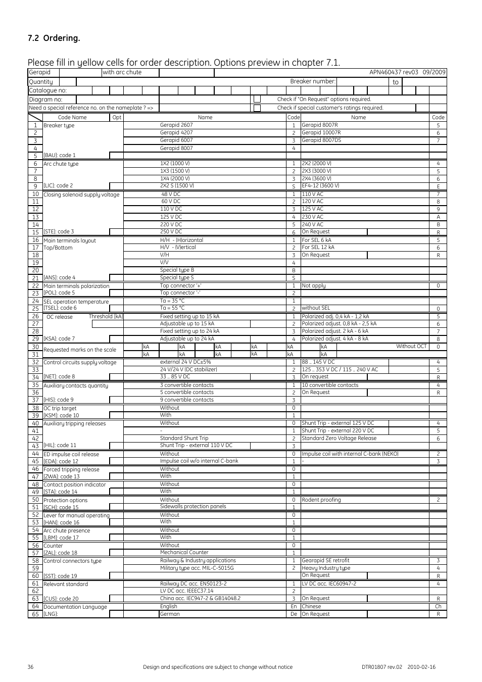 2 ordering | GE Industrial Solutions GERAPID 8007R, 10007R WITH ARC CHUTES 1X2, 1X3 User Manual | Page 36 / 41