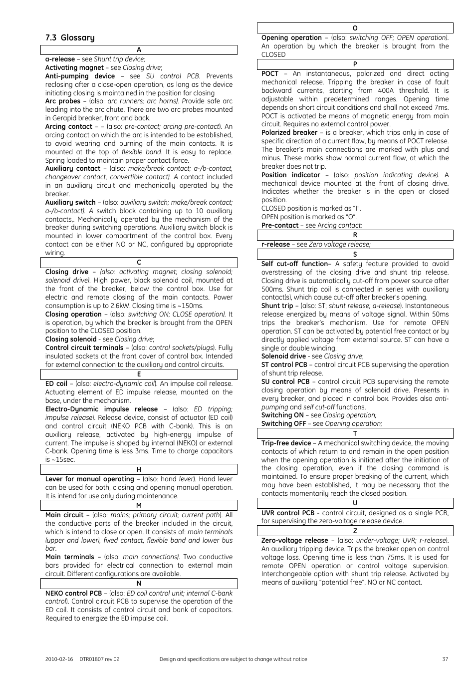 3 glossary | GE Industrial Solutions GERAPID 8007R, 10007R WITH ARC CHUTES 1X2, 1X3 User Manual | Page 37 / 41