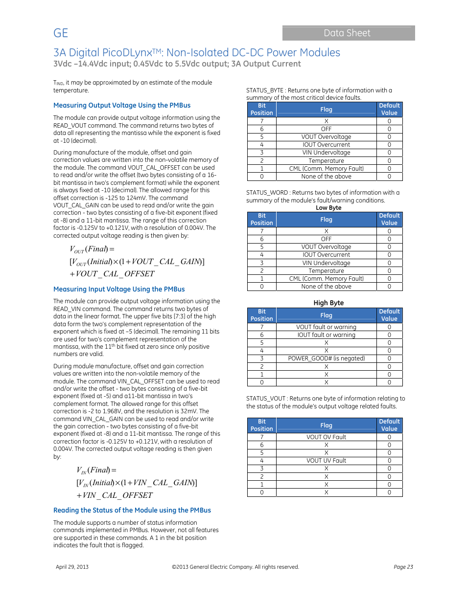 3a digital picodlynx, Non-isolated dc-dc power modules, Data sheet | GE Industrial Solutions 3A Digital PicoDLynx User Manual | Page 23 / 40