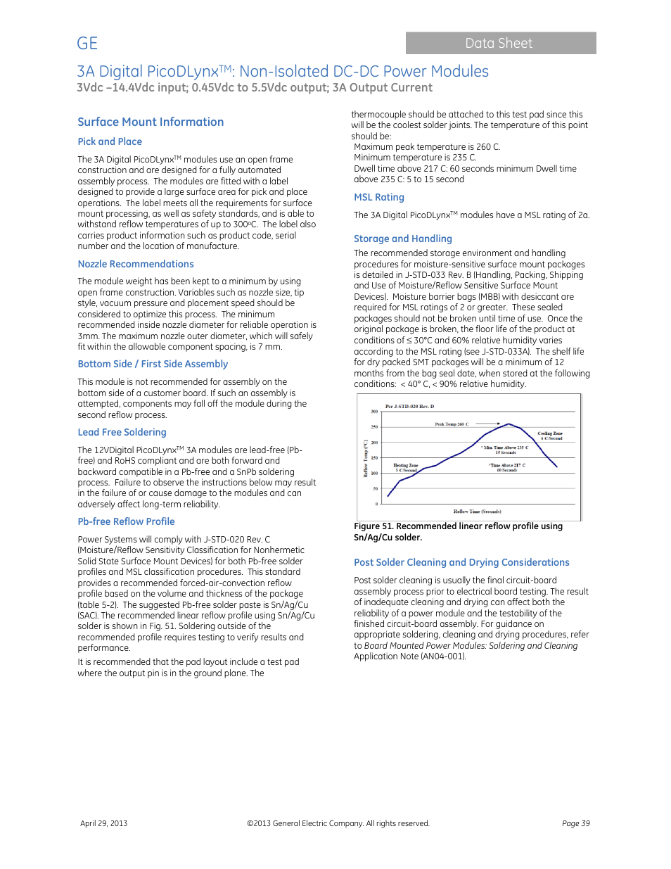 3a digital picodlynx, Non-isolated dc-dc power modules, Data sheet | GE Industrial Solutions 3A Digital PicoDLynx User Manual | Page 39 / 40