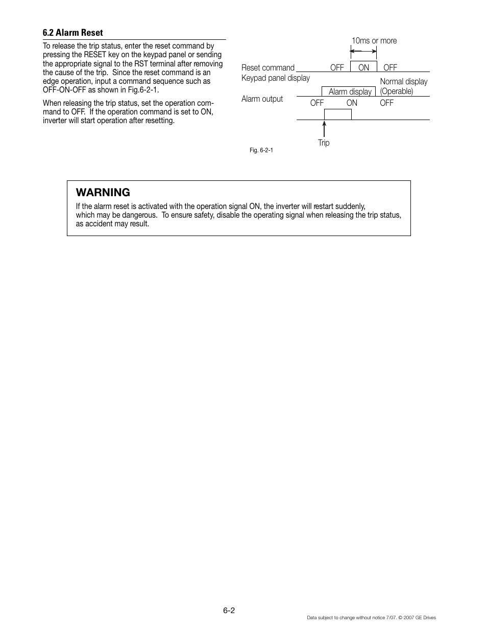 2 alarm reset, Warning | GE Industrial Solutions AF-300 P11 User Manual | Page 101 / 154