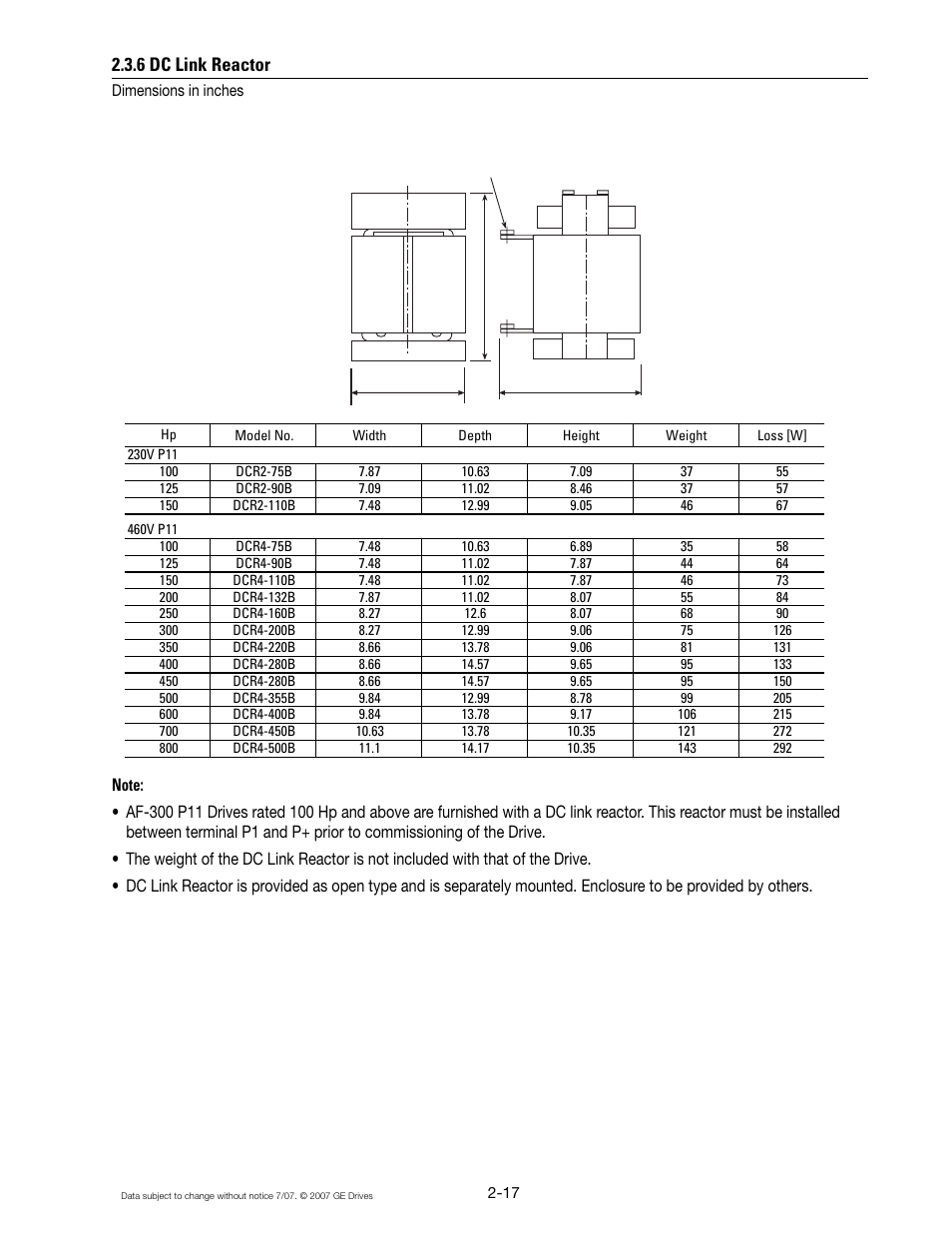 6 dc link reactor, Terminal | GE Industrial Solutions AF-300 P11 User Manual | Page 34 / 154