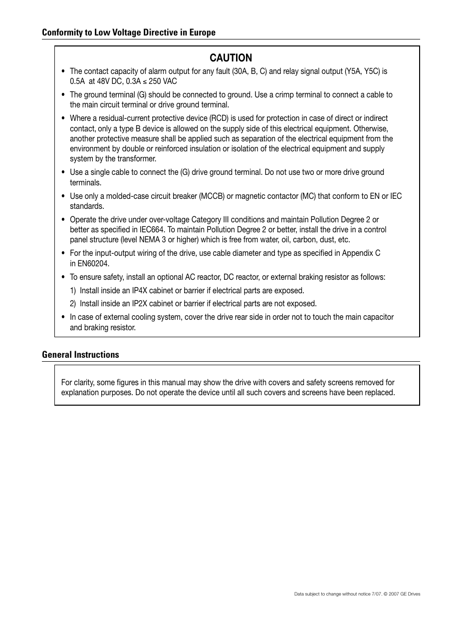 Caution | GE Industrial Solutions AF-300 P11 User Manual | Page 9 / 154