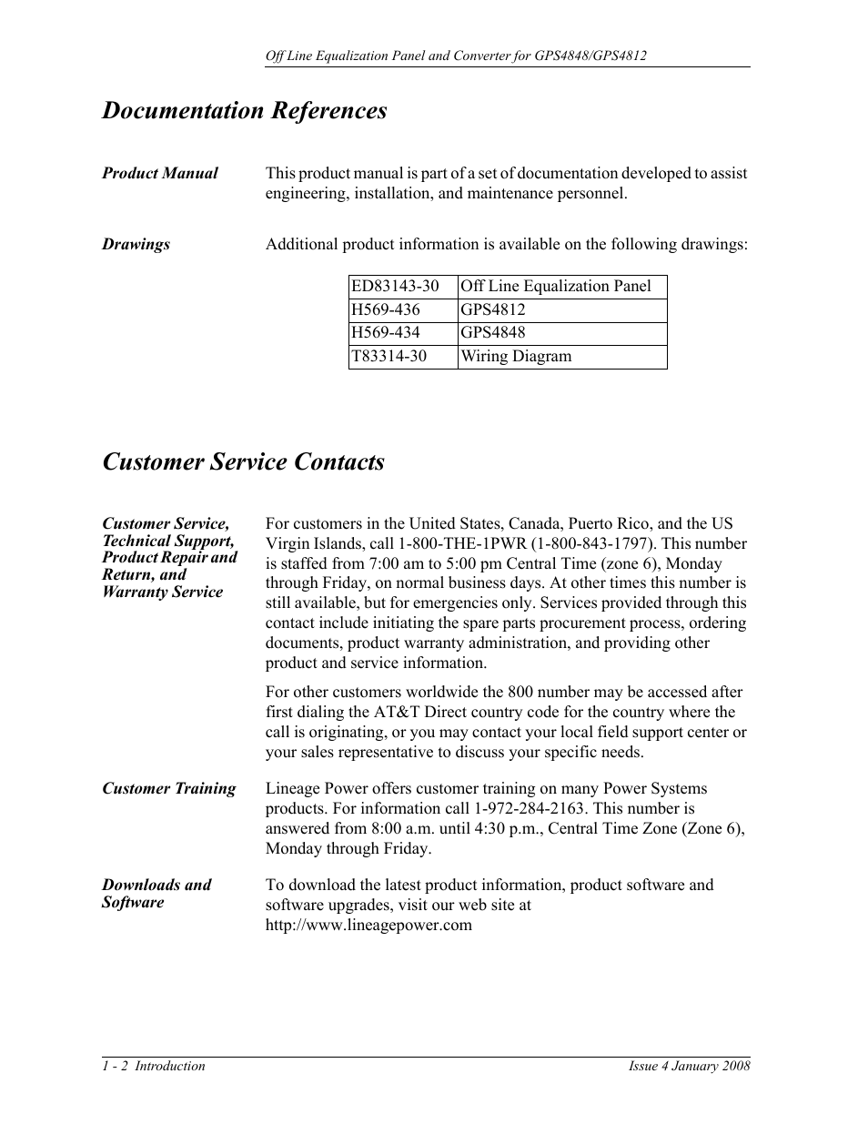 Documentation references, Product manual, Drawings | Customer service contacts, Customer training, Downloads and software | GE Industrial Solutions Off Line Equalization (OLE) User Manual | Page 12 / 32