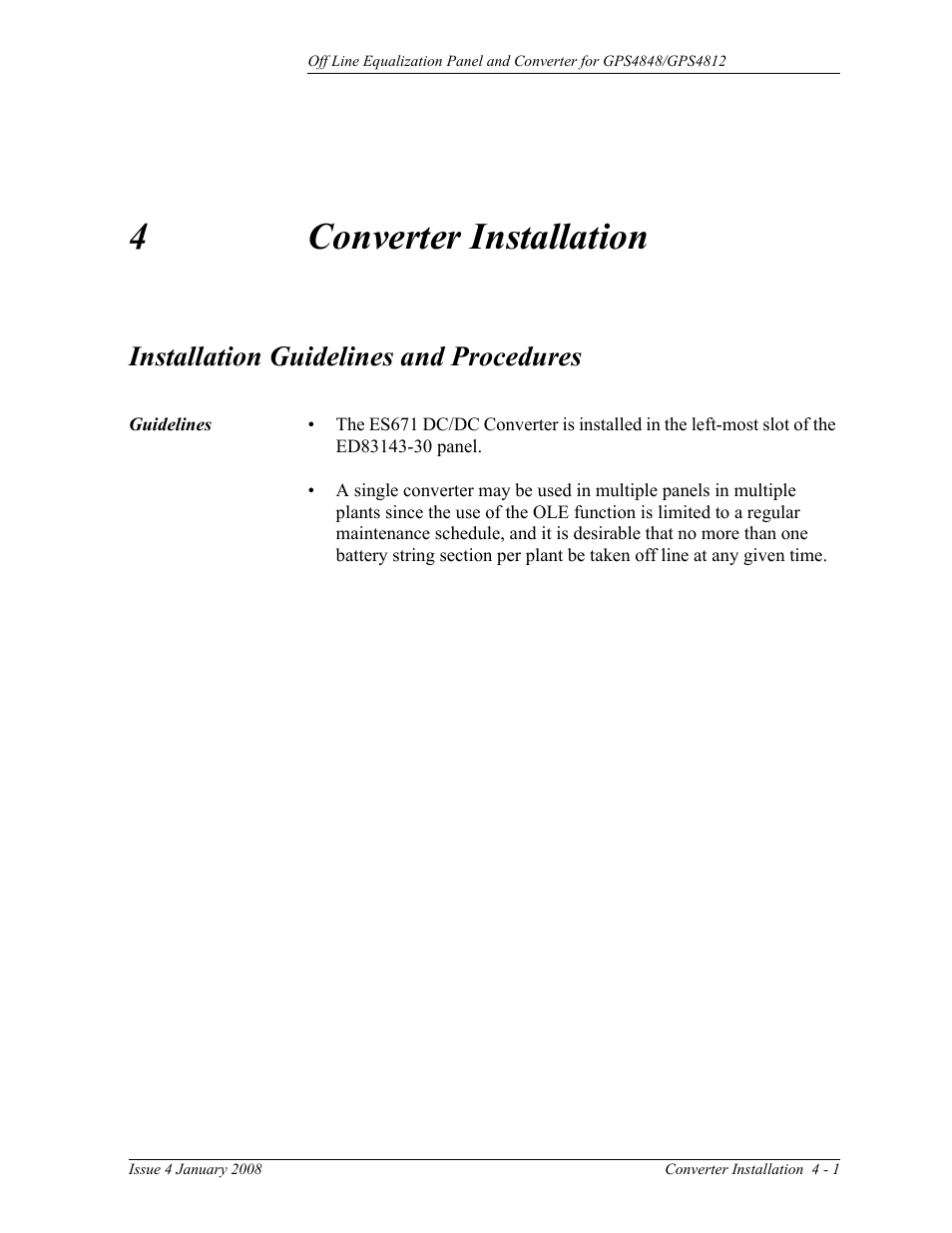 Installation guidelines and procedures, Guidelines, 4 converter installation | 4converter installation | GE Industrial Solutions Off Line Equalization (OLE) User Manual | Page 19 / 32