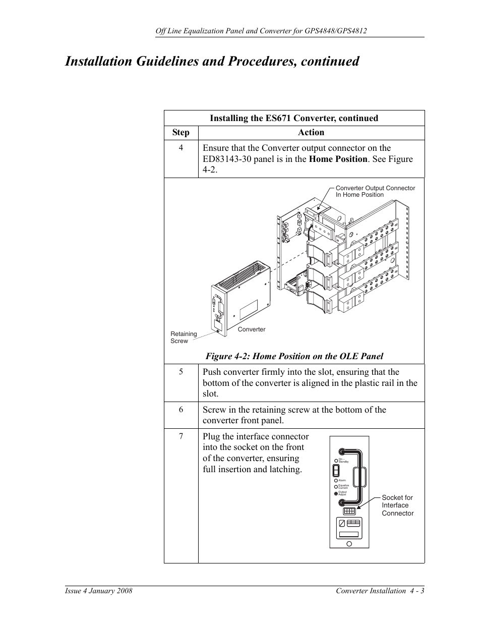 Figure 4-2: home position on the ole panel, Installation guidelines and procedures, continued | GE Industrial Solutions Off Line Equalization (OLE) User Manual | Page 21 / 32