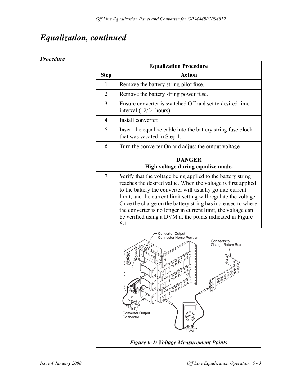 Figure 6-1: voltage measurement points, Equalization, continued | GE Industrial Solutions Off Line Equalization (OLE) User Manual | Page 27 / 32