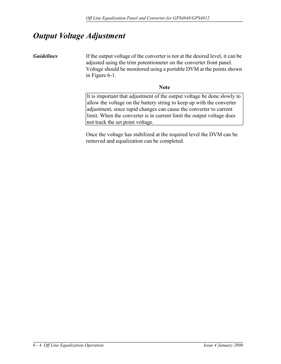 Output voltage adjustment | GE Industrial Solutions Off Line Equalization (OLE) User Manual | Page 28 / 32