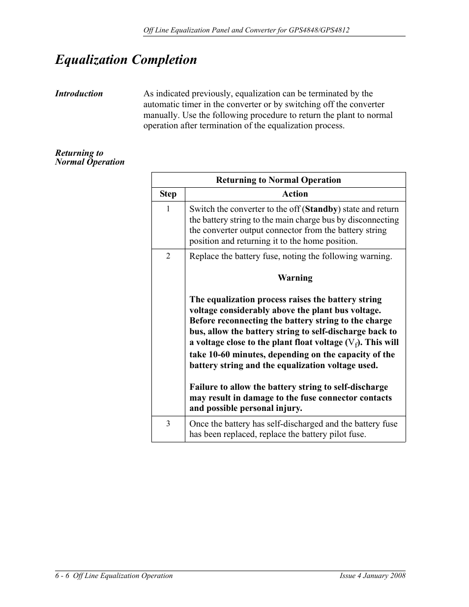 Equalization completion, Introduction, Returning to normal operation | GE Industrial Solutions Off Line Equalization (OLE) User Manual | Page 30 / 32