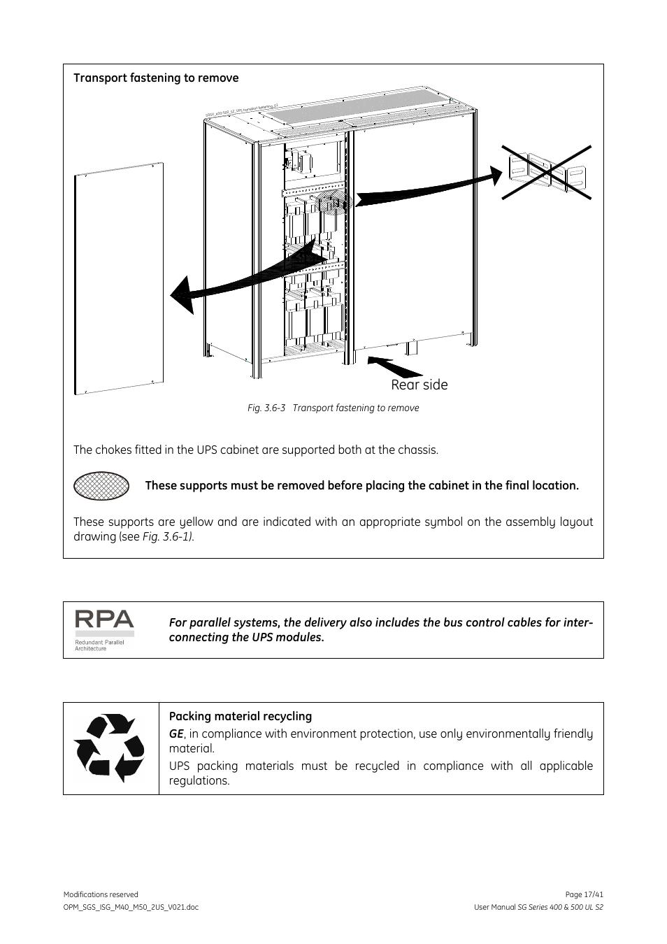 Rear side | GE Industrial Solutions SG Series 400 & 500 Installation Guide User Manual | Page 17 / 41