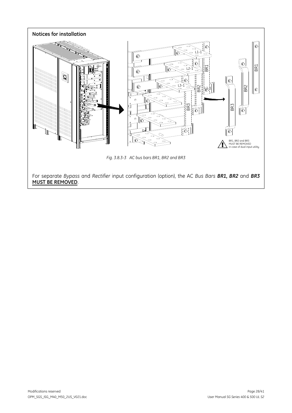 Notices for installation | GE Industrial Solutions SG Series 400 & 500 Installation Guide User Manual | Page 28 / 41