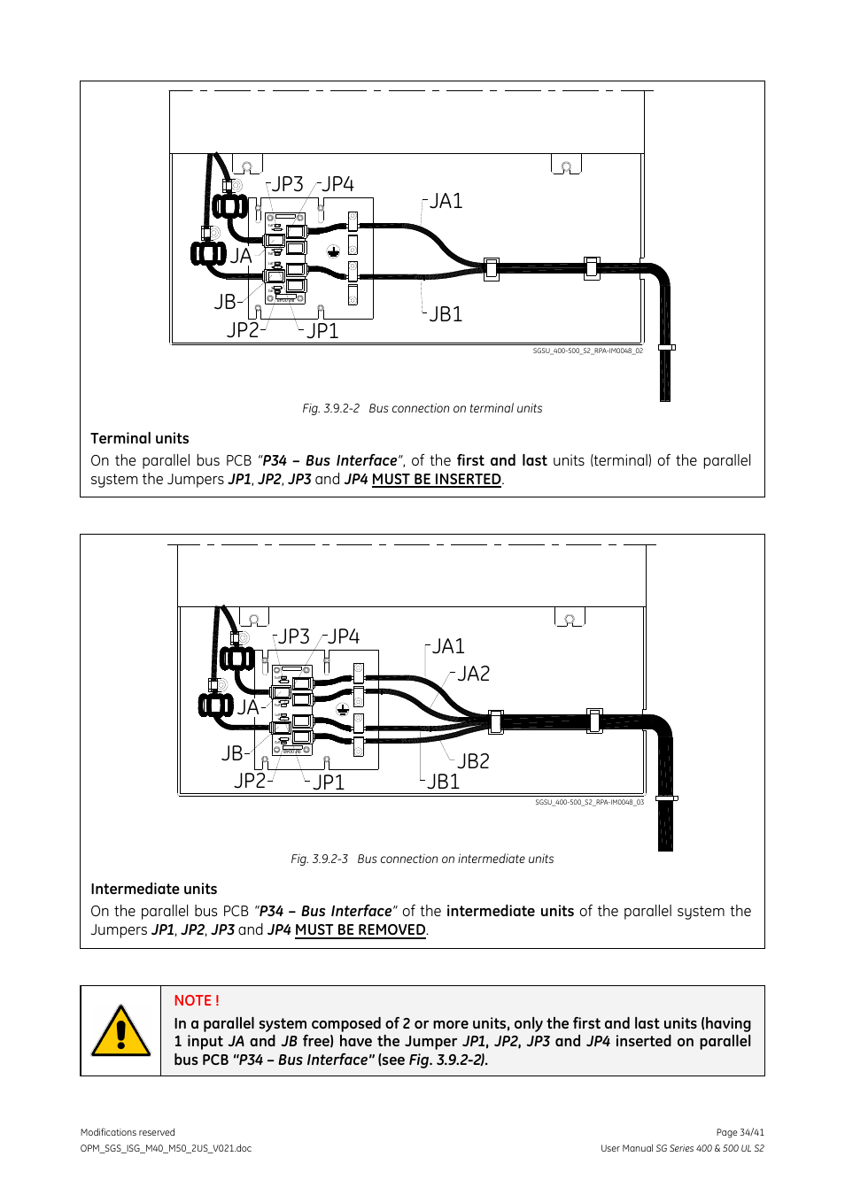 Jp4 jb ja jp3 jb1 ja1, Ja2 jb2 jp2 jp1 | GE Industrial Solutions SG Series 400 & 500 Installation Guide User Manual | Page 34 / 41