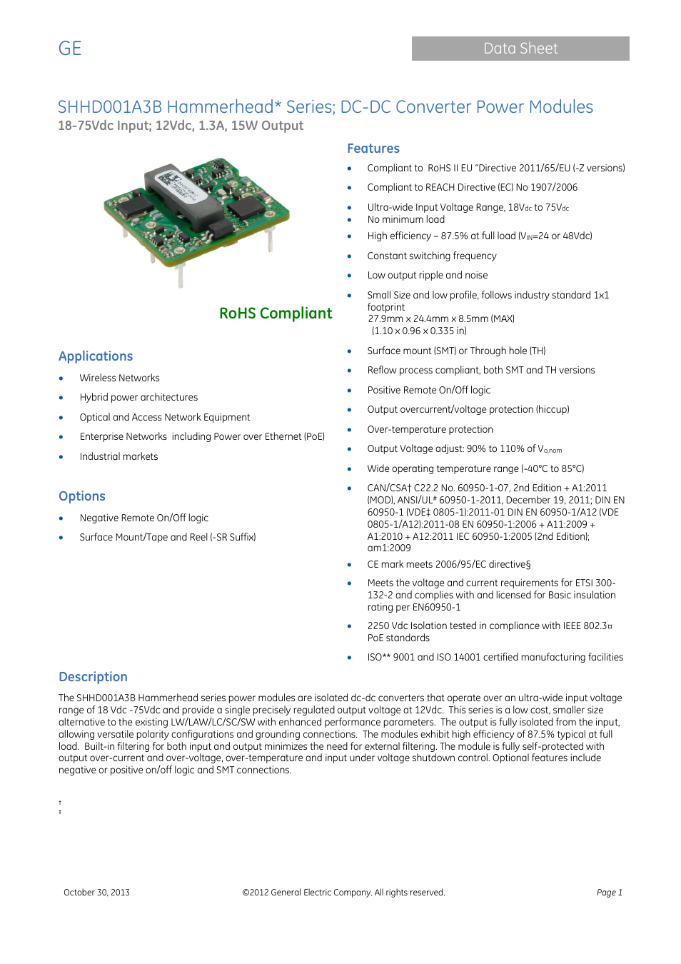 GE Industrial Solutions SHHD001A3B Hammerhead Series User Manual | 15 pages