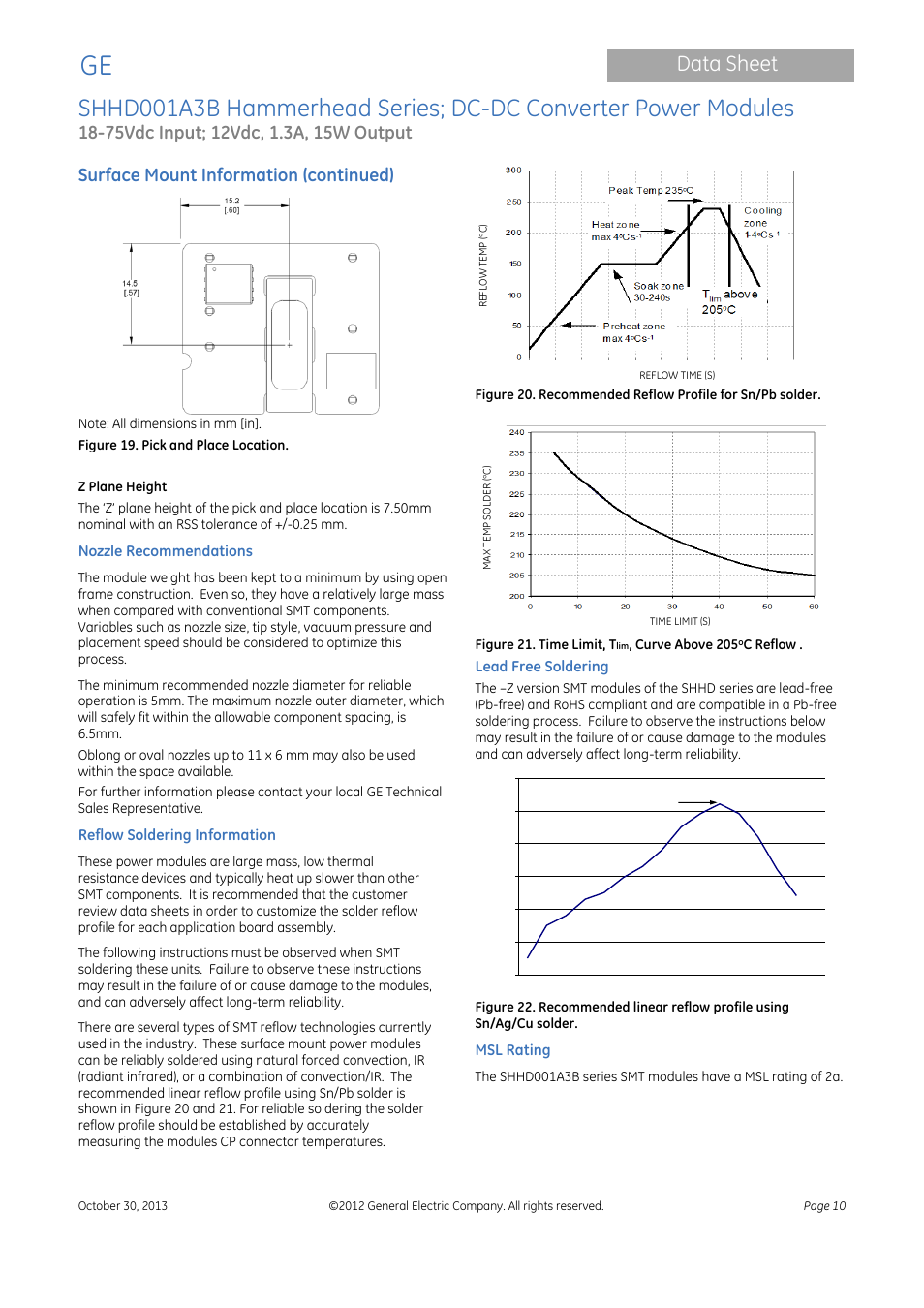 Data sheet, Surface mount information (continued) | GE Industrial Solutions SHHD001A3B Hammerhead Series User Manual | Page 10 / 15