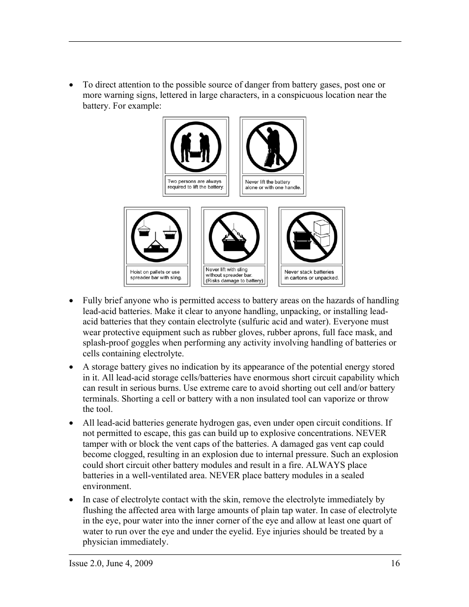 Handling batteries | GE Industrial Solutions H2007001 G11 Series User Manual | Page 16 / 94