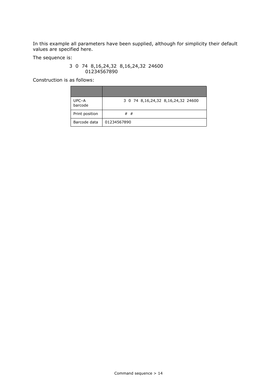 Data for upc-a barcode printing (example 2), Data for upc–a barcode printing (example 2), Data for upc–a barcode printing | Upc–a | Toshiba e-STUDIO222cp User Manual | Page 14 / 16