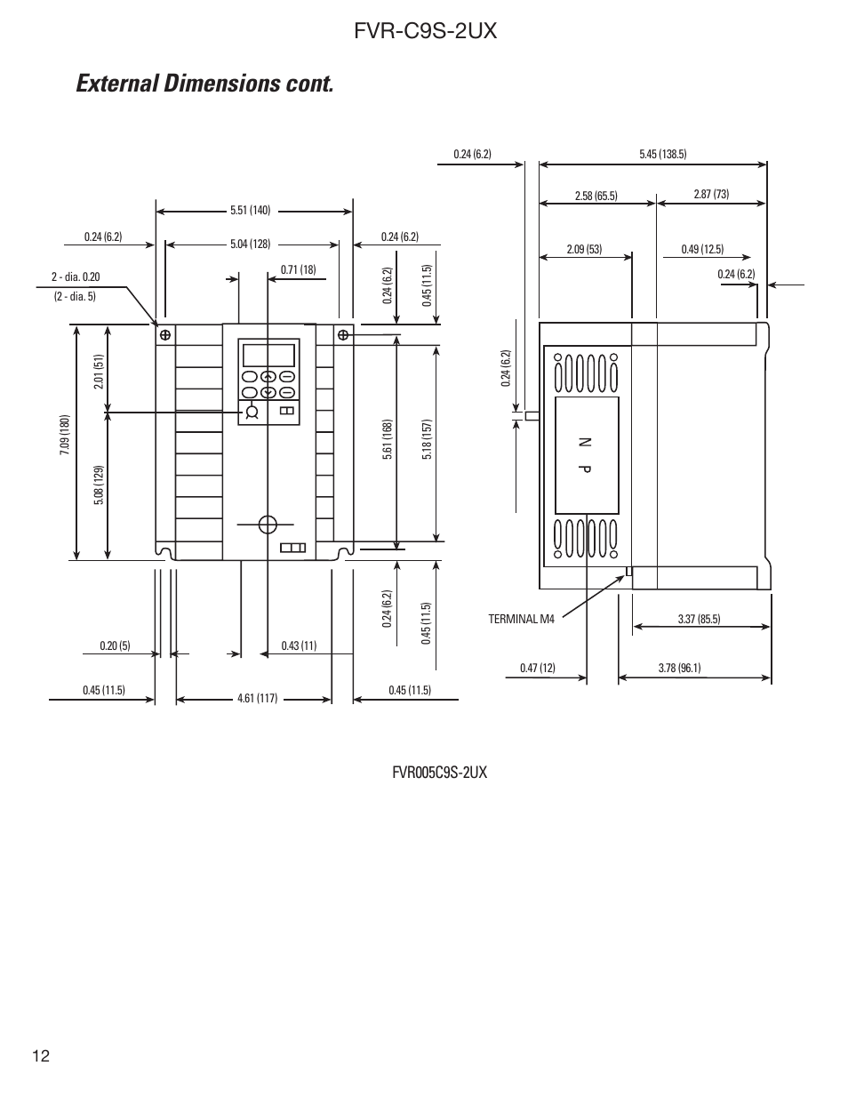 External dimensions cont, Fvr-c9s-2ux | GE Industrial Solutions FVR-C9S-2UX Drive Series User Manual | Page 12 / 40