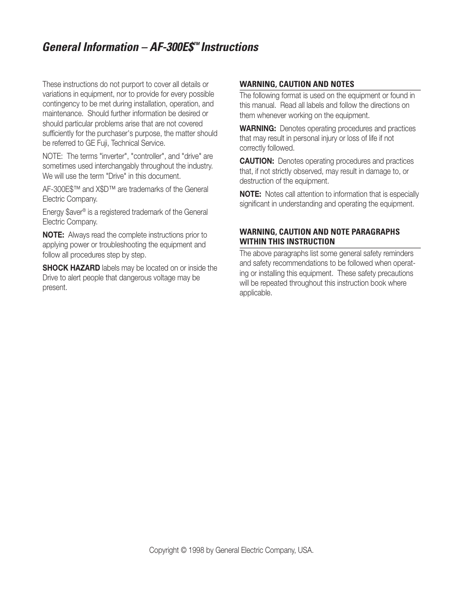 General information – af-300e, Instructions | GE Industrial Solutions AF-300E$ User Manual | Page 2 / 134