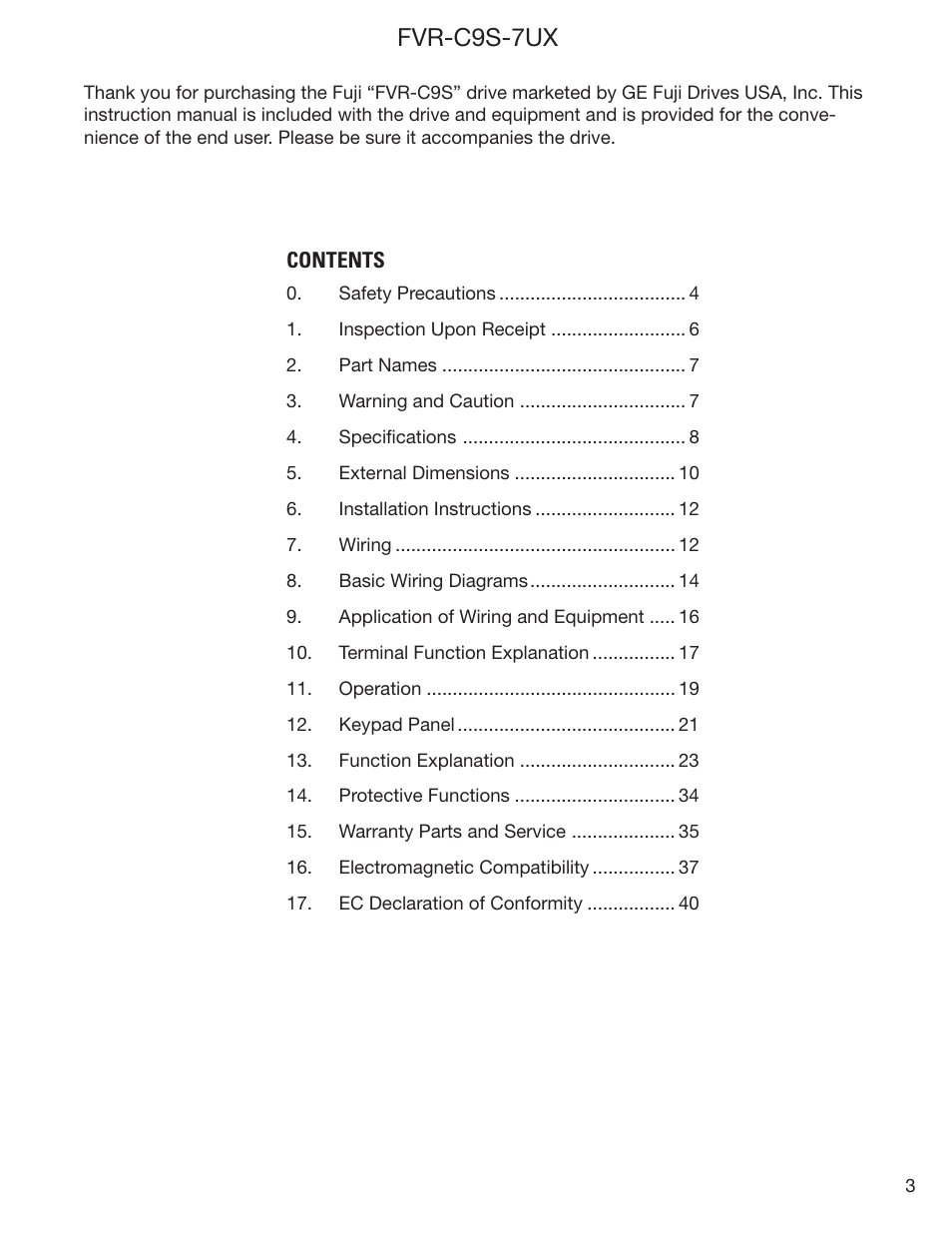 Fvr-c9s-7ux | GE Industrial Solutions FVR-C9S-7UX Drive Series User Manual | Page 3 / 44