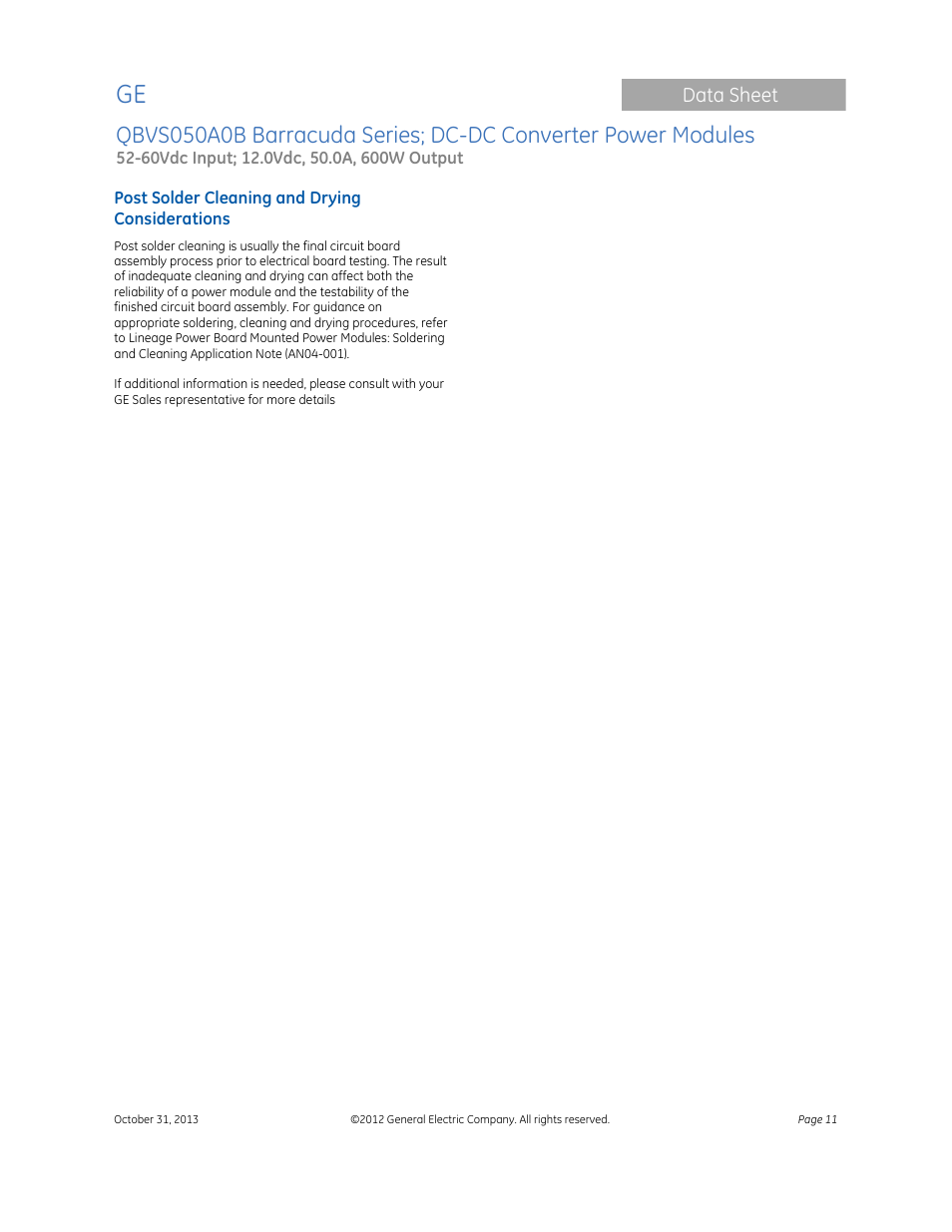 GE Industrial Solutions QBVS050A0B Barracuda Series User Manual | Page 11 / 16