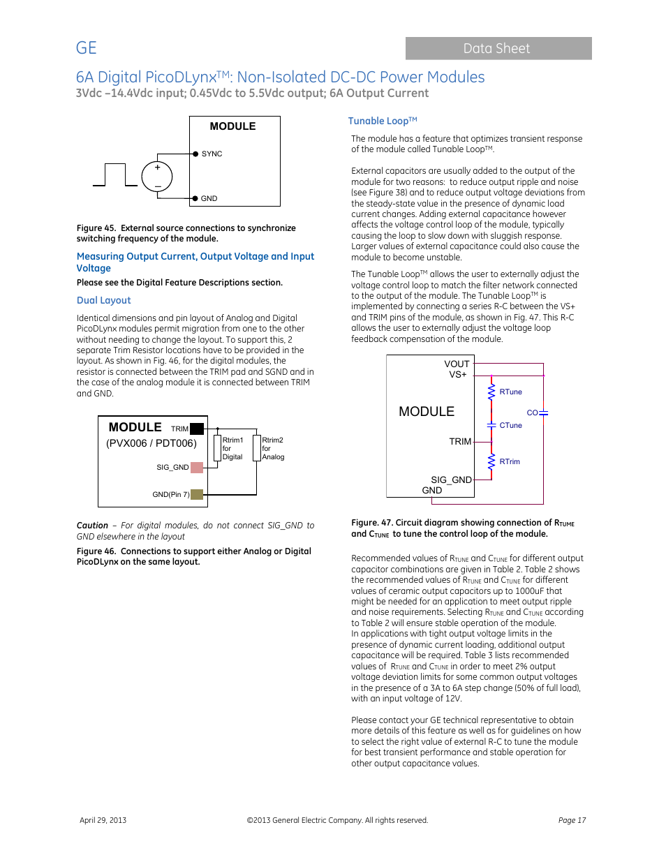 6a digital picodlynx, Non-isolated dc-dc power modules, Data sheet | Module | GE Industrial Solutions 6A Digital PicoDLynx User Manual | Page 17 / 40