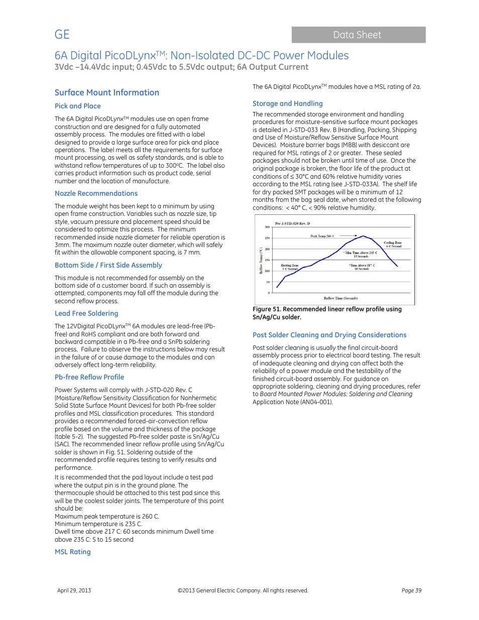 6a digital picodlynx, Non-isolated dc-dc power modules, Data sheet | GE Industrial Solutions 6A Digital PicoDLynx User Manual | Page 39 / 40