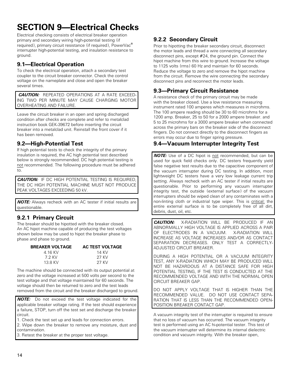 1—electrical operation, 2—high-potential test, 1 primary circuit | 2 secondary circuit, 3—primary circuit resistance, 4—vacuum interrupter integrity test | GE Industrial Solutions PowerVac with ML-18 or ML-18H Mechanism User Manual | Page 14 / 44