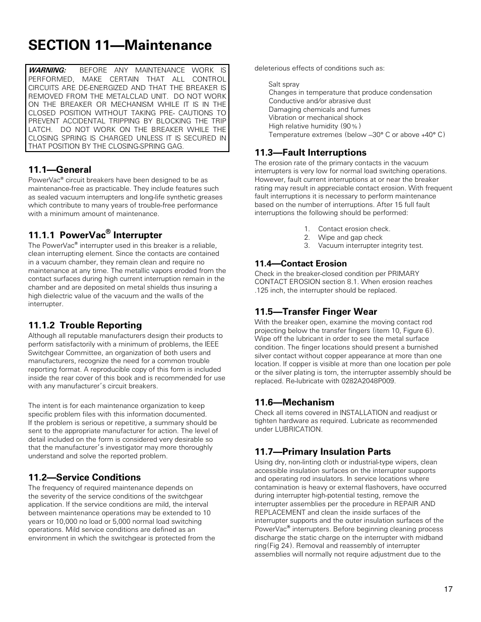 GE Industrial Solutions PowerVac with ML-18 or ML-18H Mechanism User Manual | Page 17 / 44