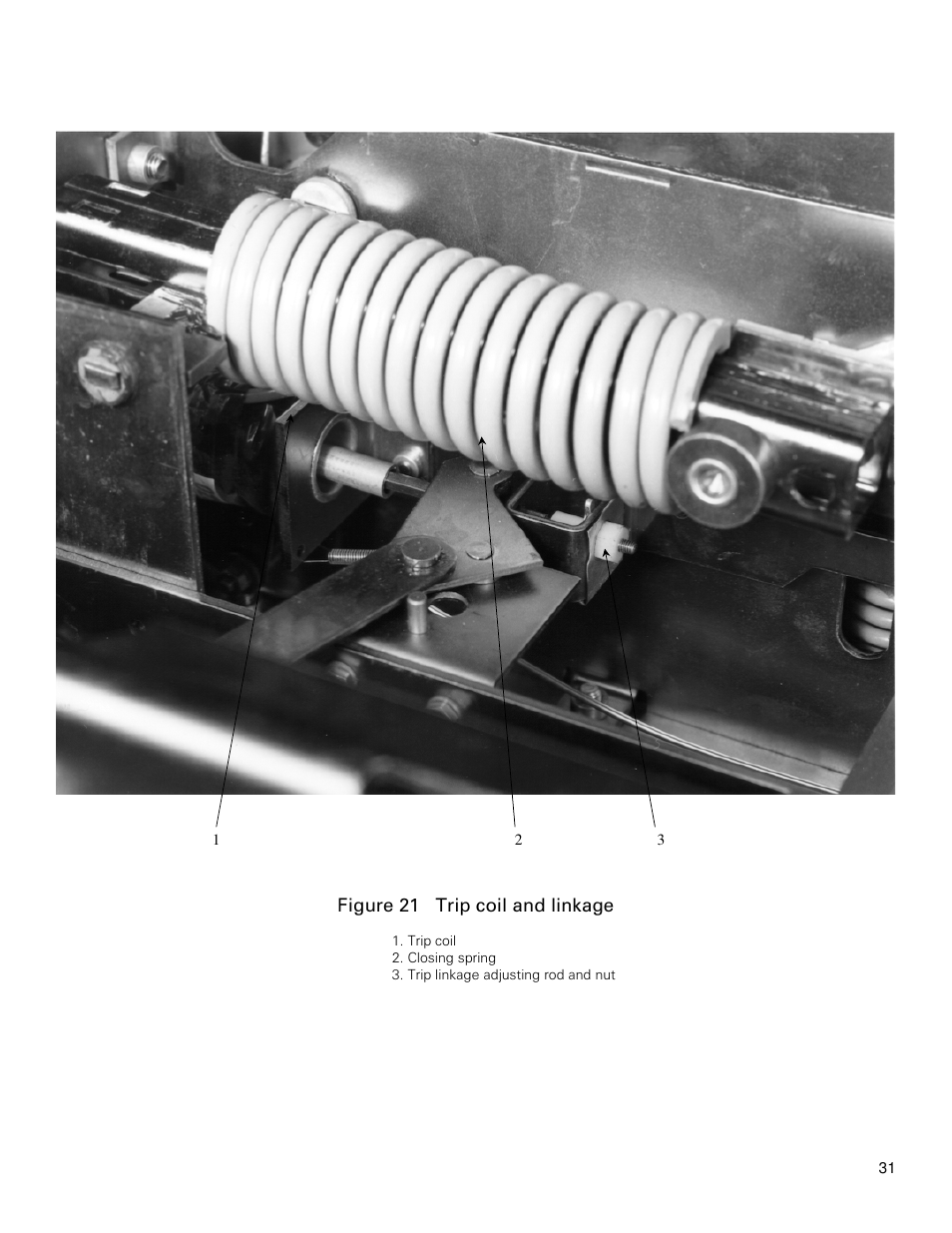 Figure 21 trip coil and linkage | GE Industrial Solutions PowerVac with ML-18 or ML-18H Mechanism User Manual | Page 31 / 44