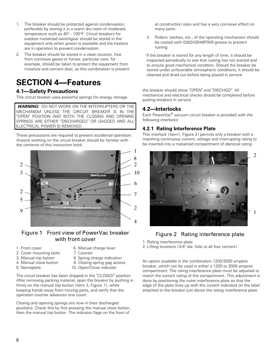 1—safety precautions, 2—interlocks | GE Industrial Solutions PowerVac with ML-18 or ML-18H Mechanism User Manual | Page 6 / 44