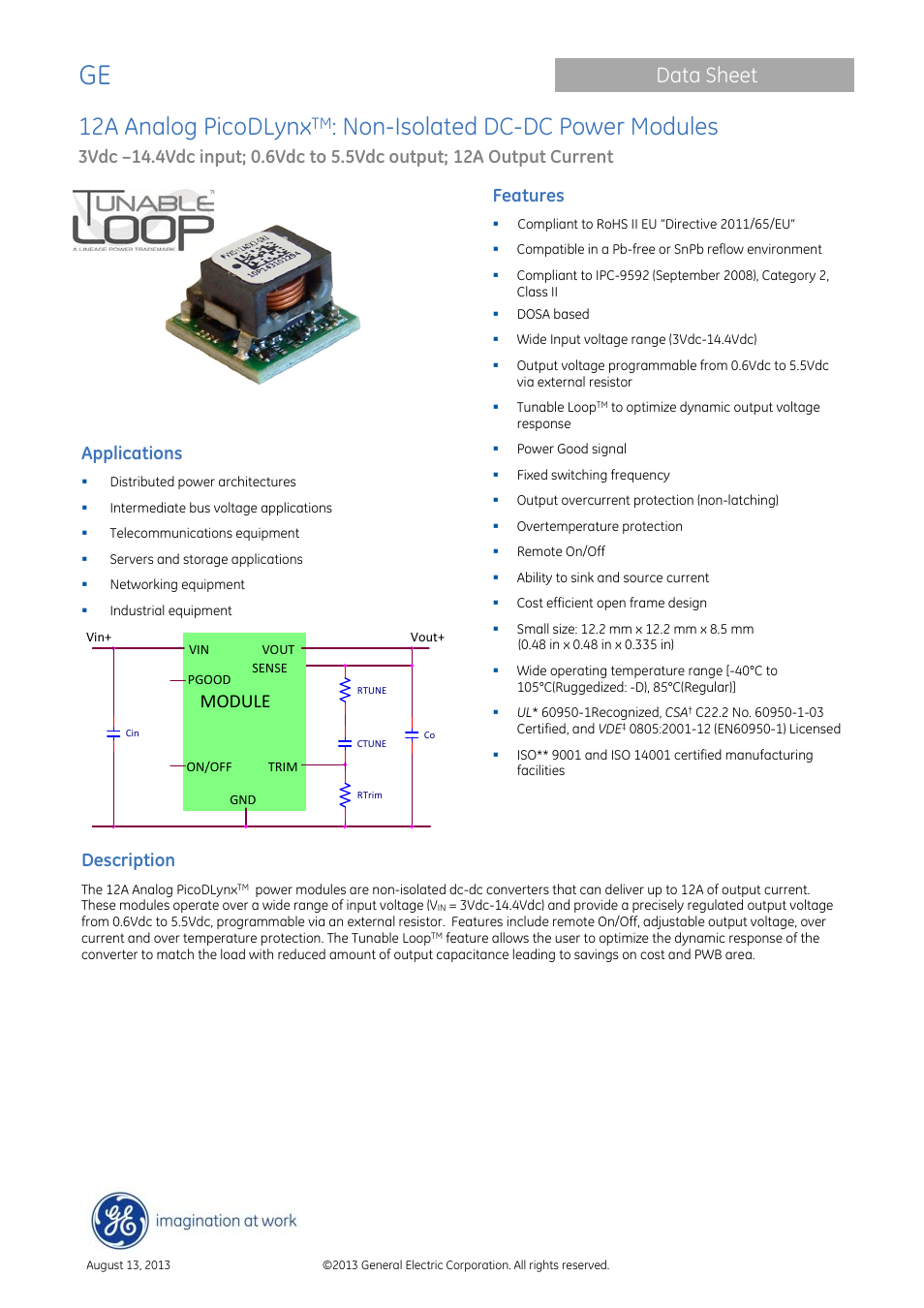 GE Industrial Solutions 12A Analog PicoDLynx User Manual | 23 pages