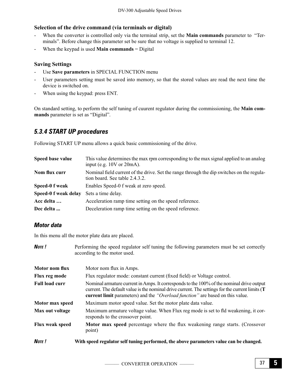 4 start up procedures, Motor data | GE Industrial Solutions DV-300 DC Drive Users Manual User Manual | Page 113 / 488