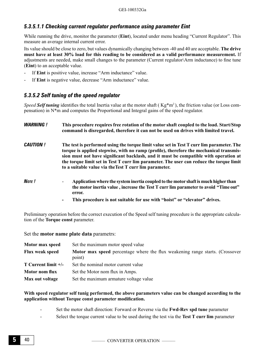 2 self tuning of the speed regulator | GE Industrial Solutions DV-300 DC Drive Users Manual User Manual | Page 116 / 488