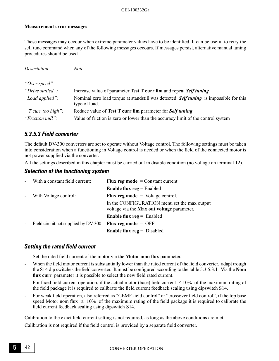 3 field converter, Selection of the functioning system, Setting the rated field current | GE Industrial Solutions DV-300 DC Drive Users Manual User Manual | Page 118 / 488