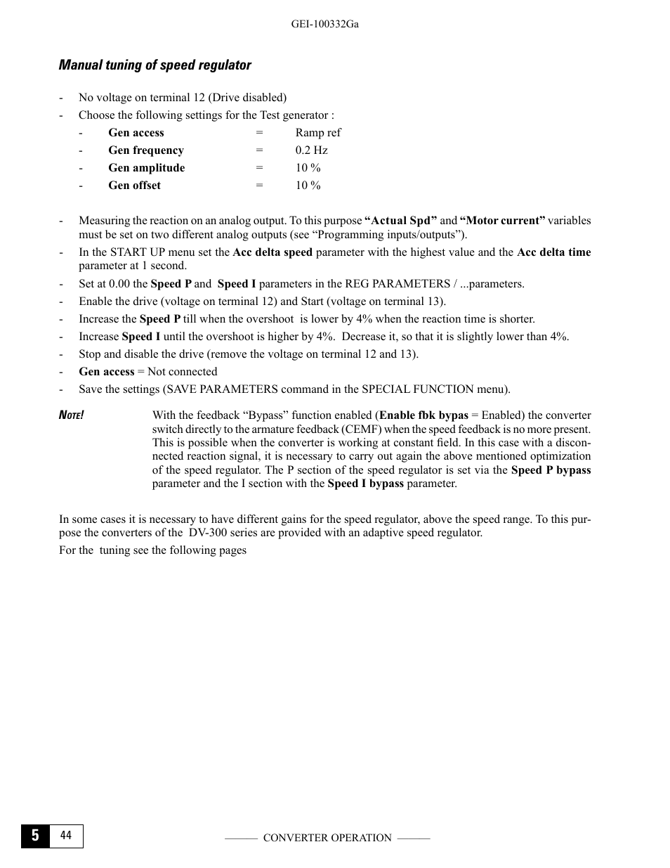 Manual tuning of speed regulator | GE Industrial Solutions DV-300 DC Drive Users Manual User Manual | Page 120 / 488