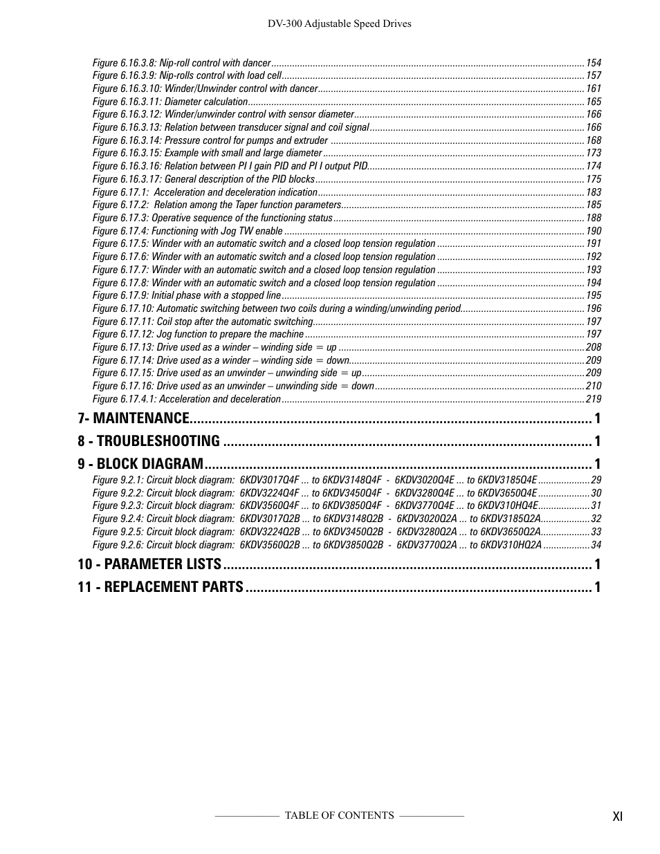 Maintenance 8 - troubleshooting 9 - block diagram, 10 - parameter lists 11 - replacement parts | GE Industrial Solutions DV-300 DC Drive Users Manual User Manual | Page 13 / 488