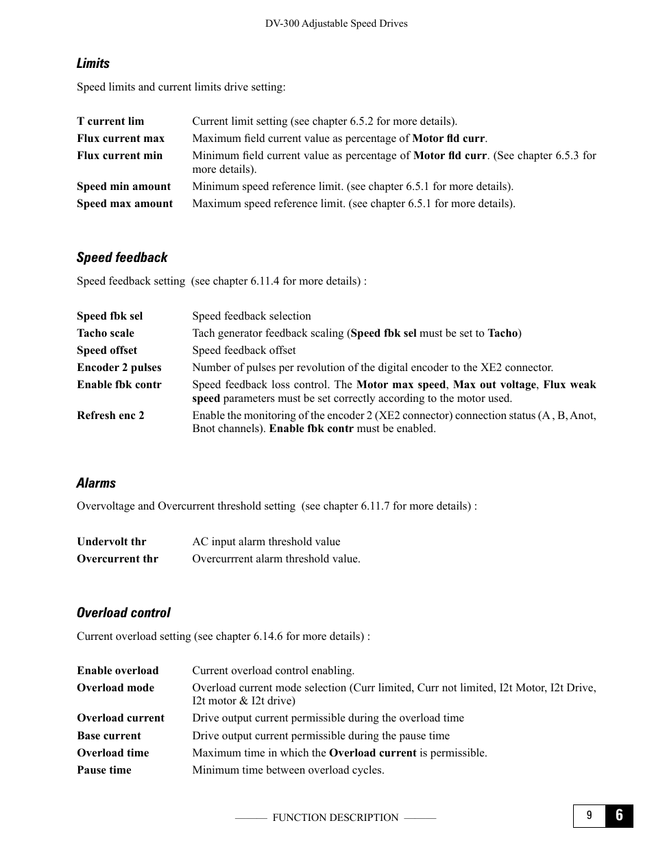 Limits, Speed feedback, Alarms | Overload control, Limits speed feedback alarms overload control | GE Industrial Solutions DV-300 DC Drive Users Manual User Manual | Page 137 / 488