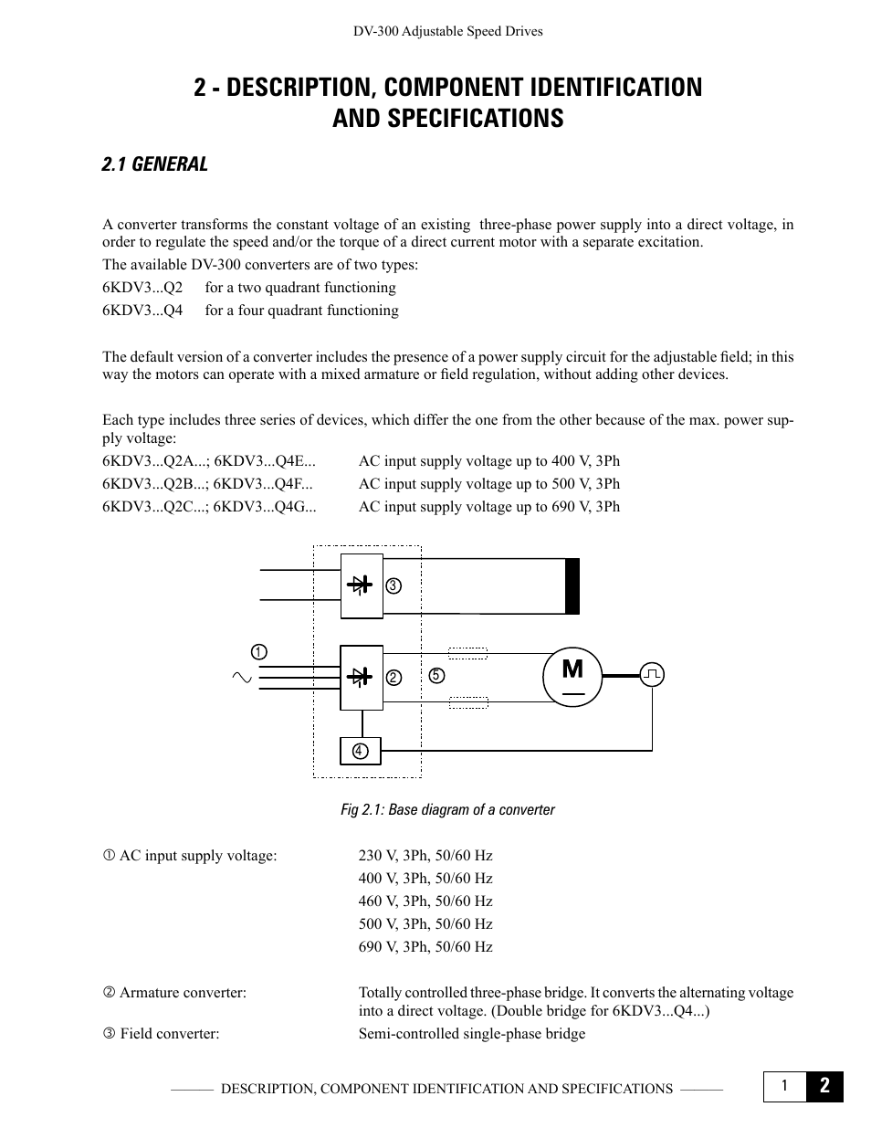 1 general, Fig 2.1: base diagram of a converter | GE Industrial Solutions DV-300 DC Drive Users Manual User Manual | Page 21 / 488