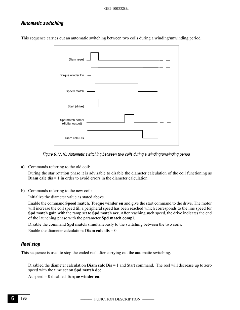 Automatic switching, Reel stop, Automatic switching reel stop | GE Industrial Solutions DV-300 DC Drive Users Manual User Manual | Page 324 / 488