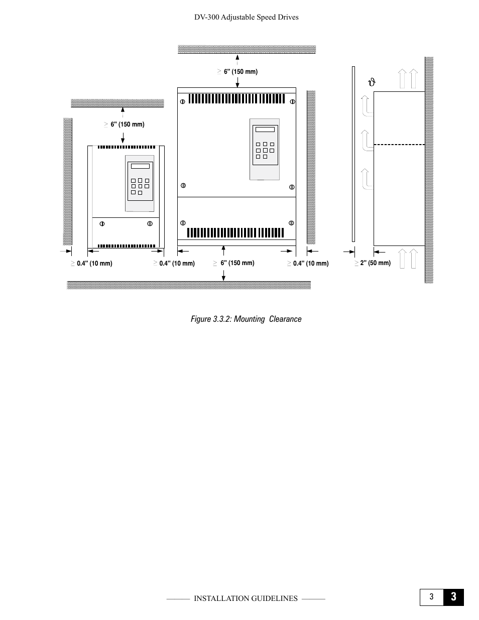 Figure 3.3.2: mounting clearance | GE Industrial Solutions DV-300 DC Drive Users Manual User Manual | Page 43 / 488