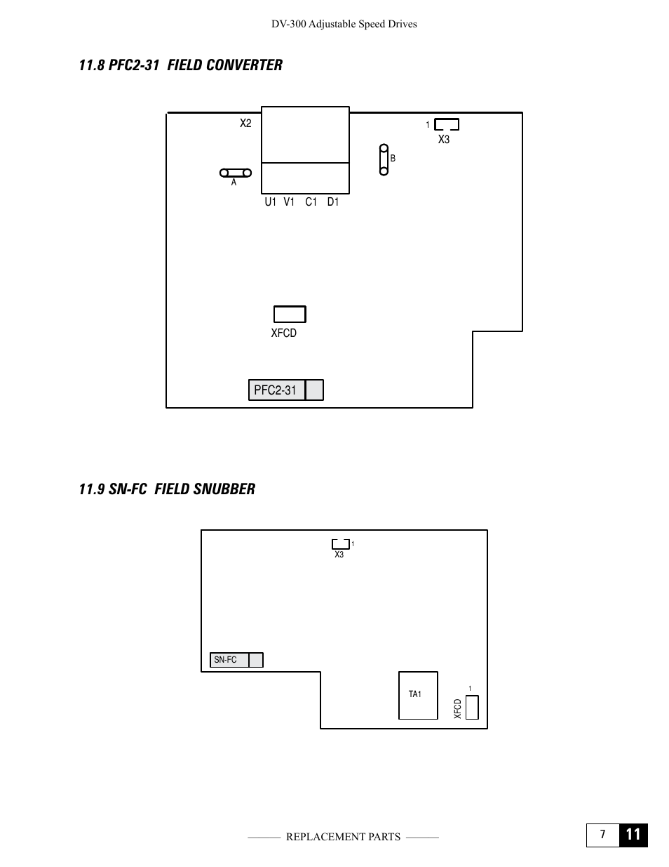 8 pfc2-31 field converter, 9 sn-fc field snubber, 8 pfc2-31 field converter 11.9 sn-fc field snubber | GE Industrial Solutions DV-300 DC Drive Users Manual User Manual | Page 483 / 488