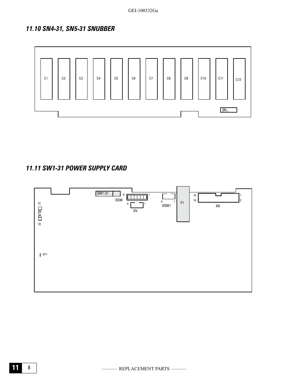 10 sn4-31, sn5-31 snubber, 11 sw1-31 power supply card | GE Industrial Solutions DV-300 DC Drive Users Manual User Manual | Page 484 / 488