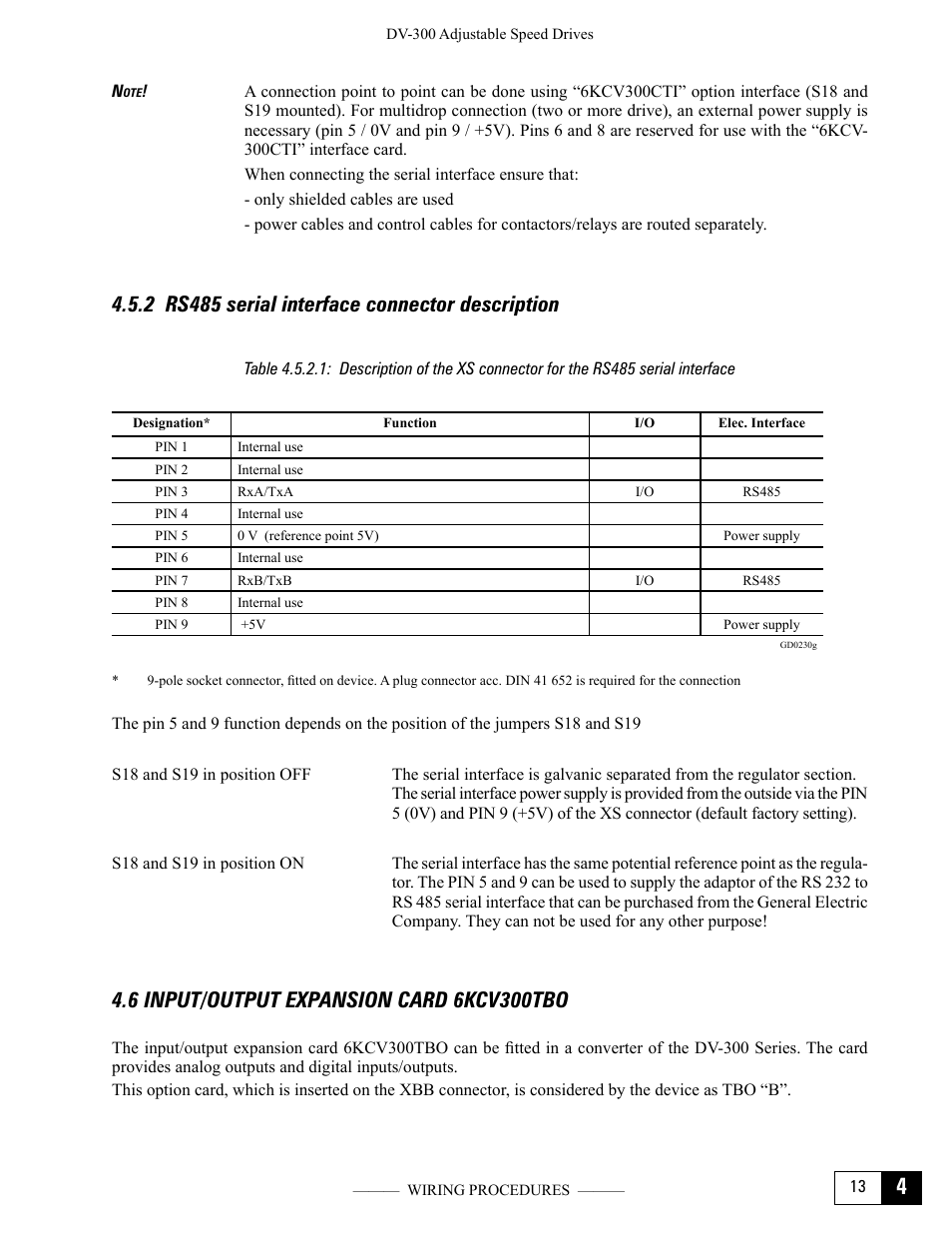 2 rs485 serial interface connector description, 6 input/output expansion card 6kcv300tbo | GE Industrial Solutions DV-300 DC Drive Users Manual User Manual | Page 57 / 488