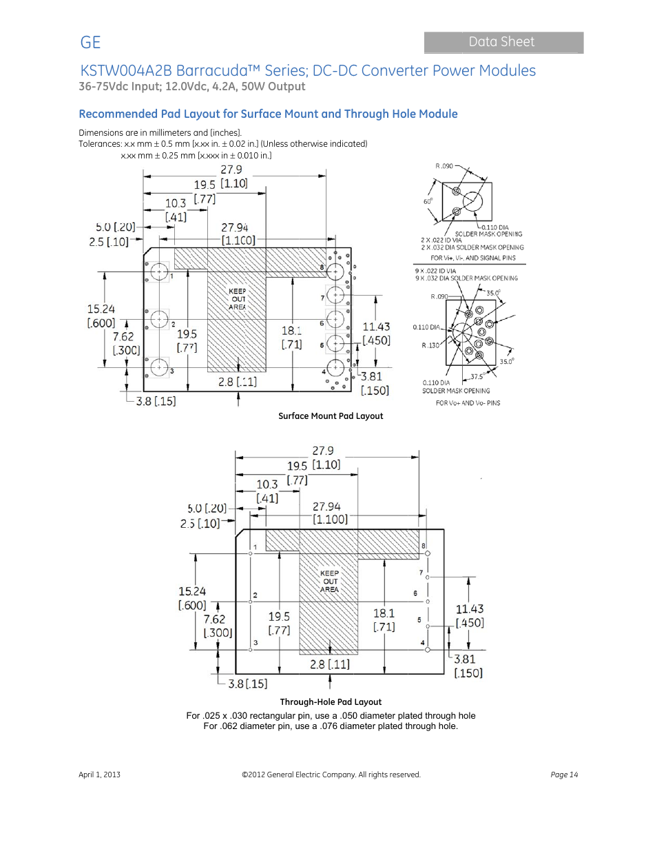 Kstw00, 4a2b ba, Arracuda | A™ series, S; dc-dc, C conver, Rter powe, Er modu, Data she | GE Industrial Solutions KSTW004A2B Barracuda Series User Manual | Page 14 / 16
