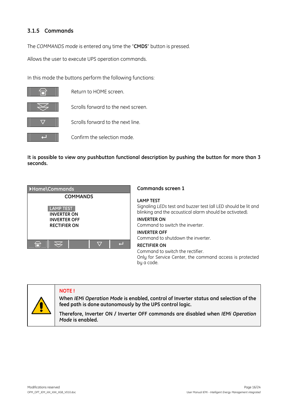 5 commands, Commands | GE Industrial Solutions IEMi User Manual | Page 16 / 24